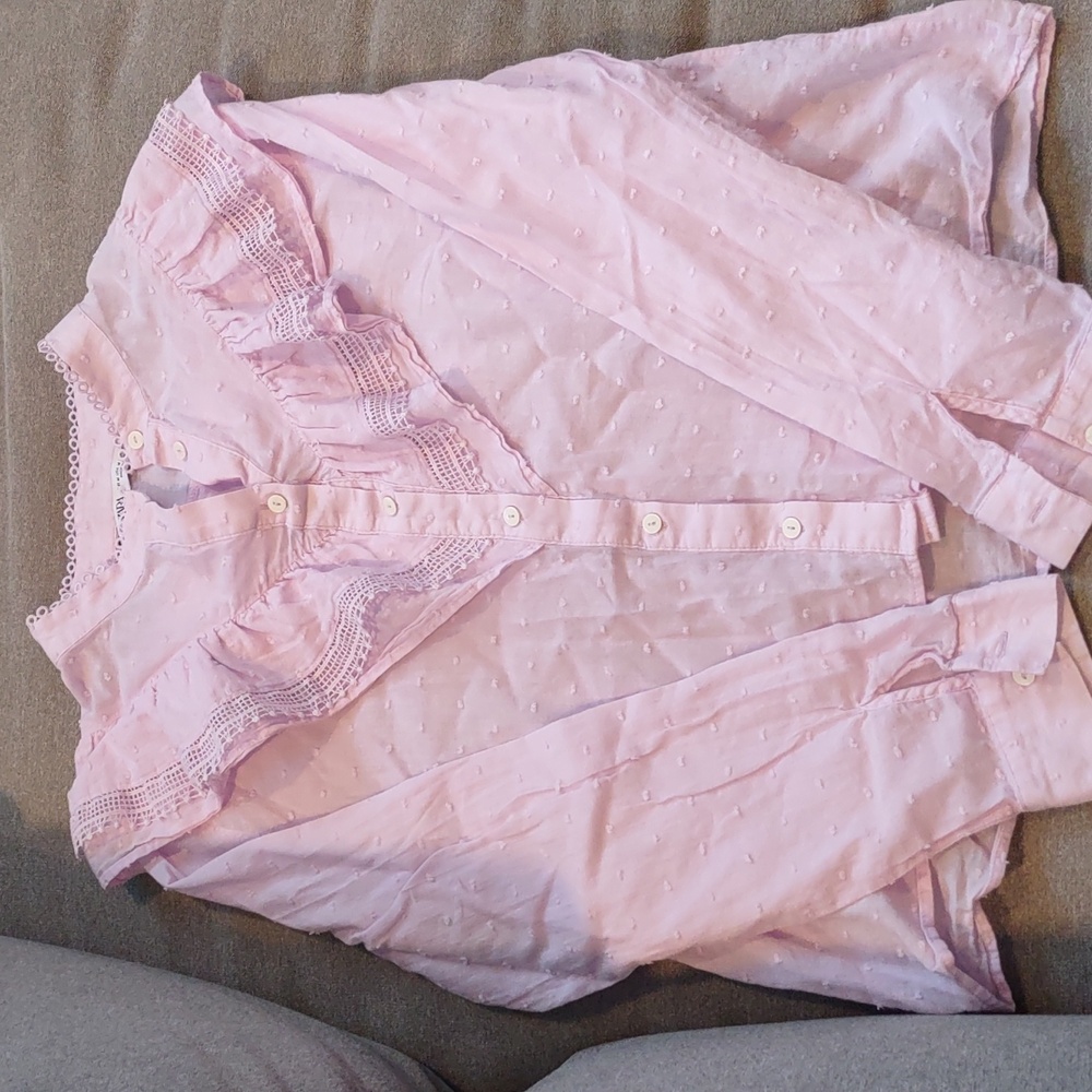 Zara Pink Button Down Shirt with Ruffles